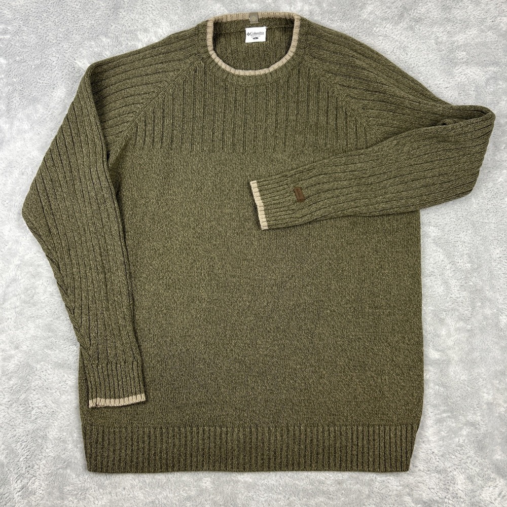 Columbia Sweater Mens Large Ringer Green Ribbed‎ Knit Pullover Outdoor Hiking